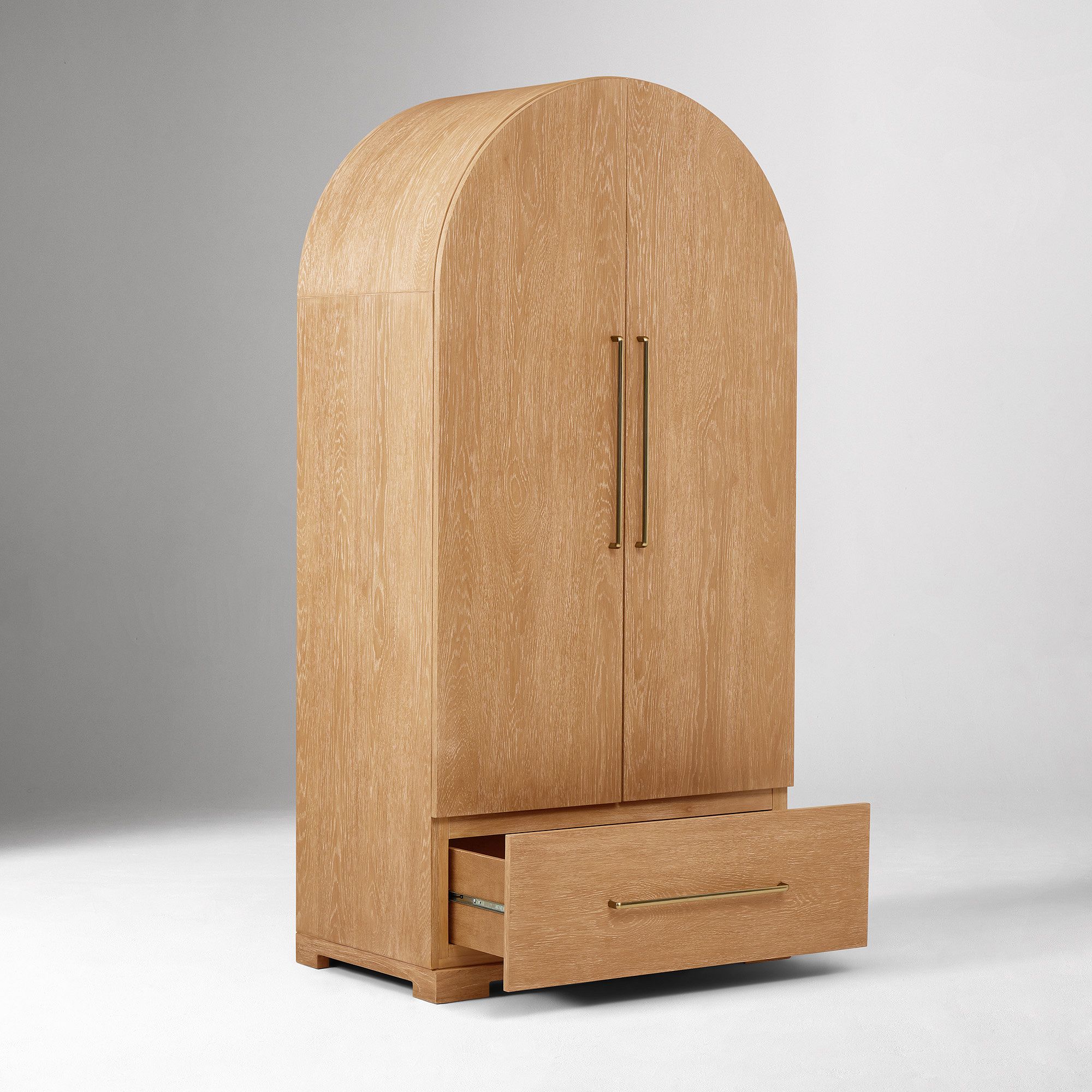 Arched wardrobe in teak wood with natural finish