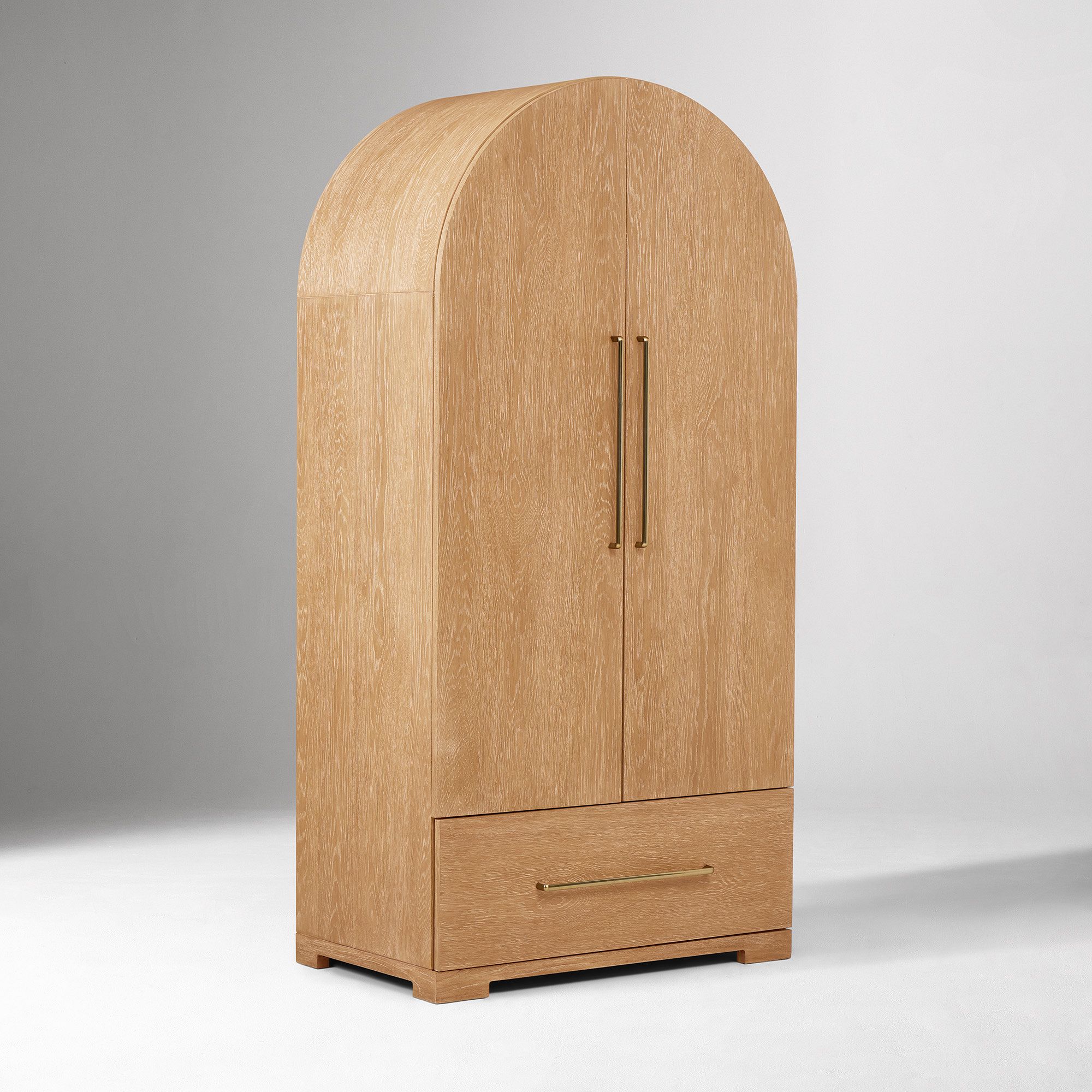 Arched wardrobe in teak wood with natural finish