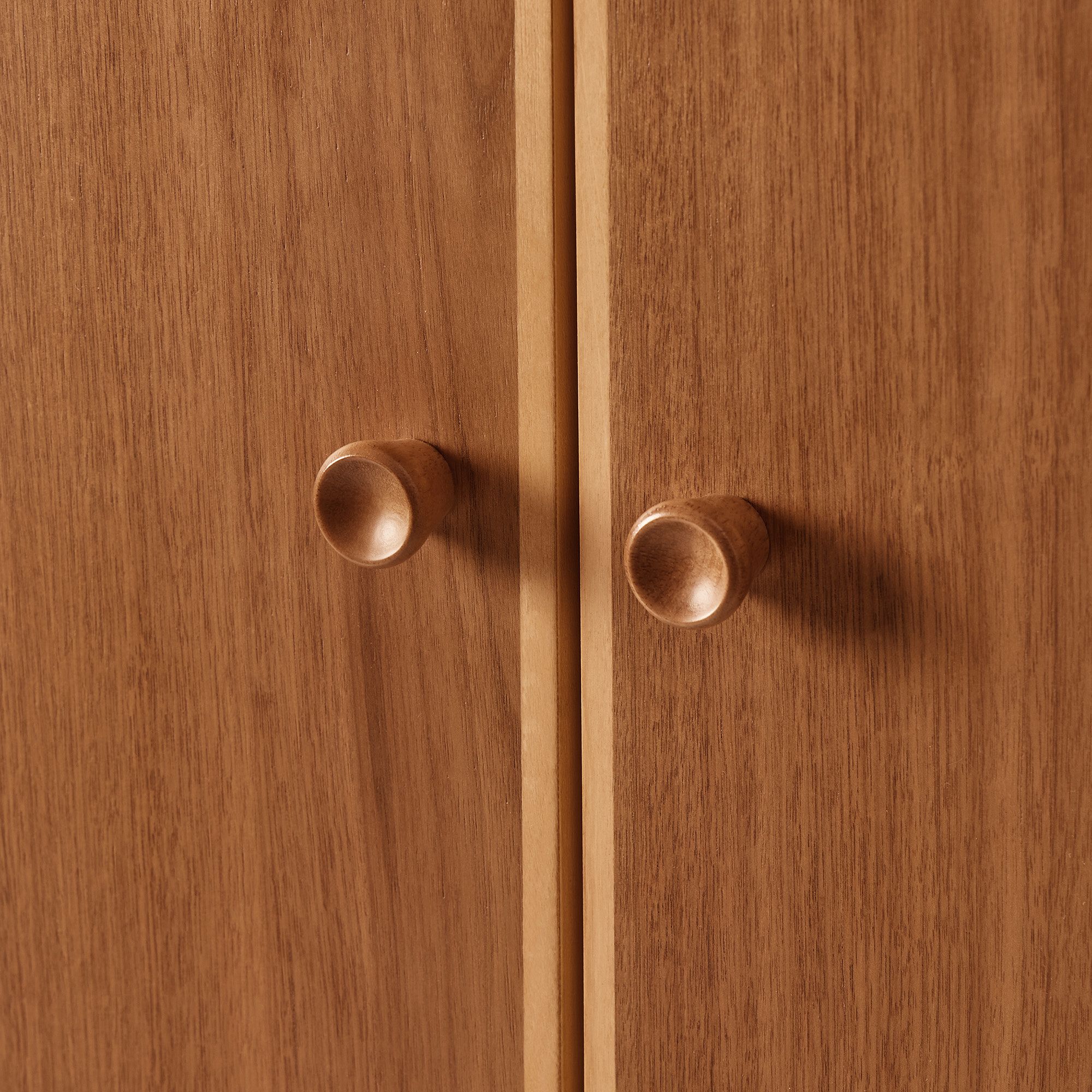 Two-tone wooden wardrobe in teak wood with walnut veneer