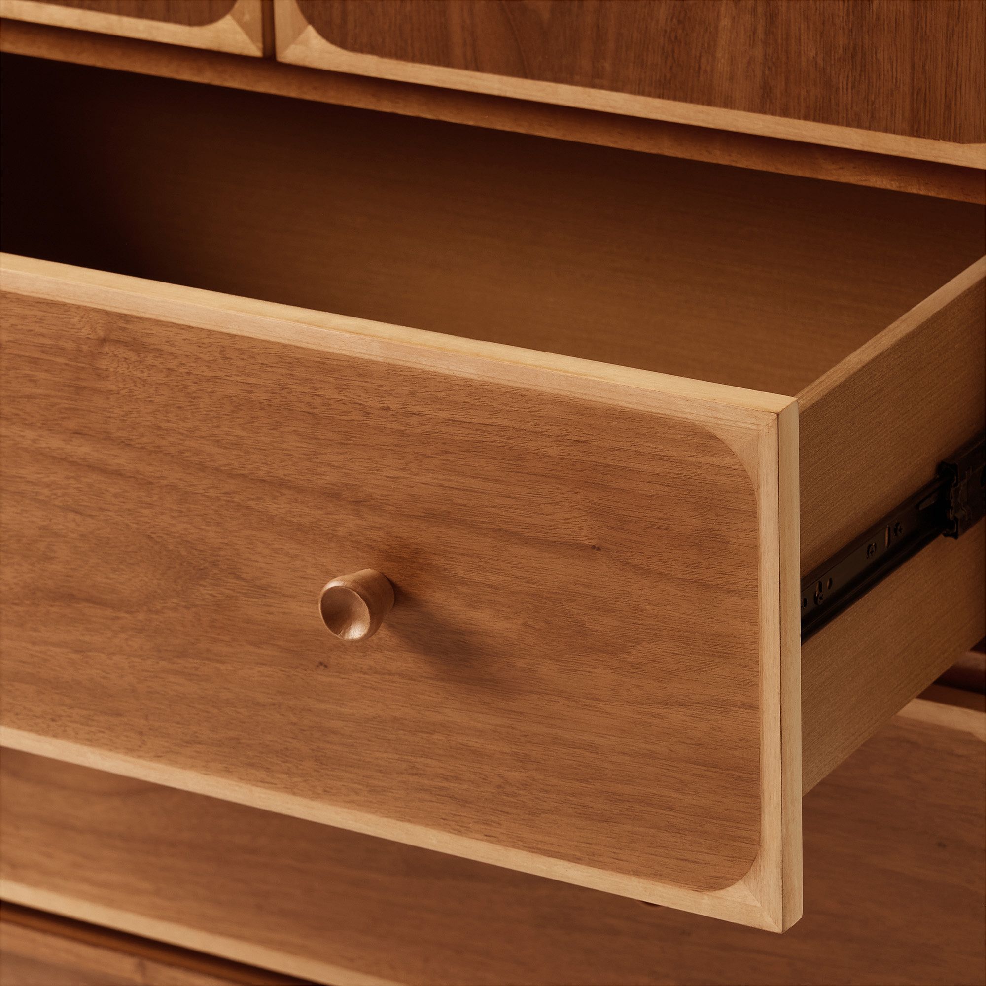 Two-tone wooden wardrobe in teak wood with walnut veneer