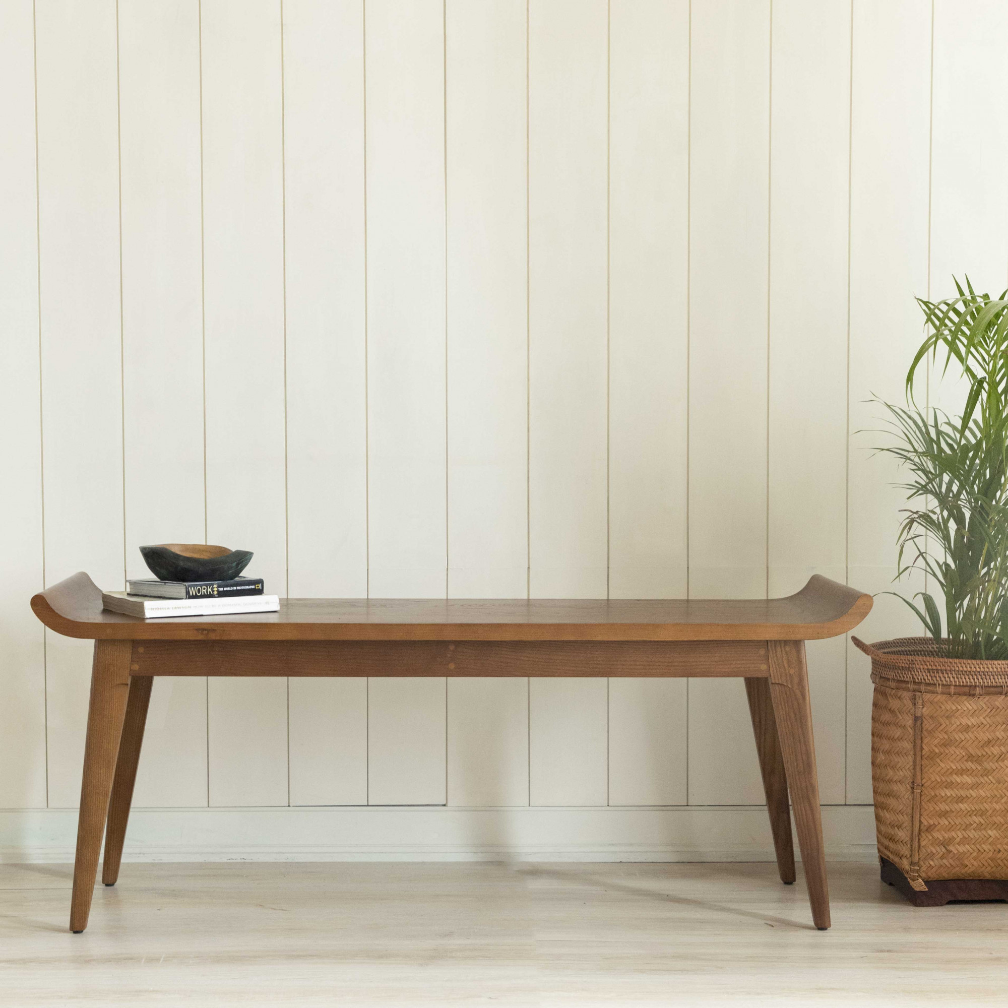Wooden bench in teak wood with natural finish