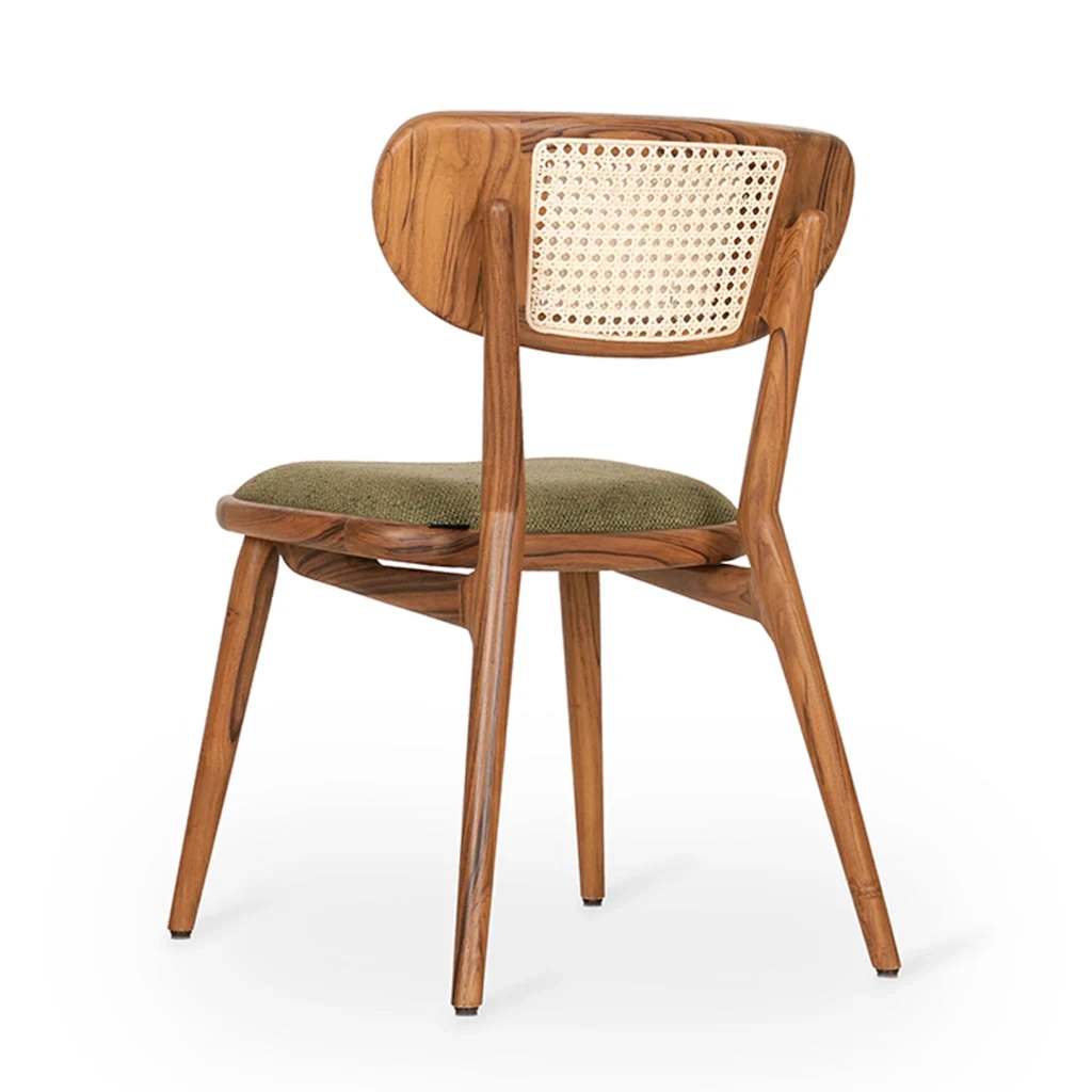 Cane dining chair in teak wood with natural brown finish