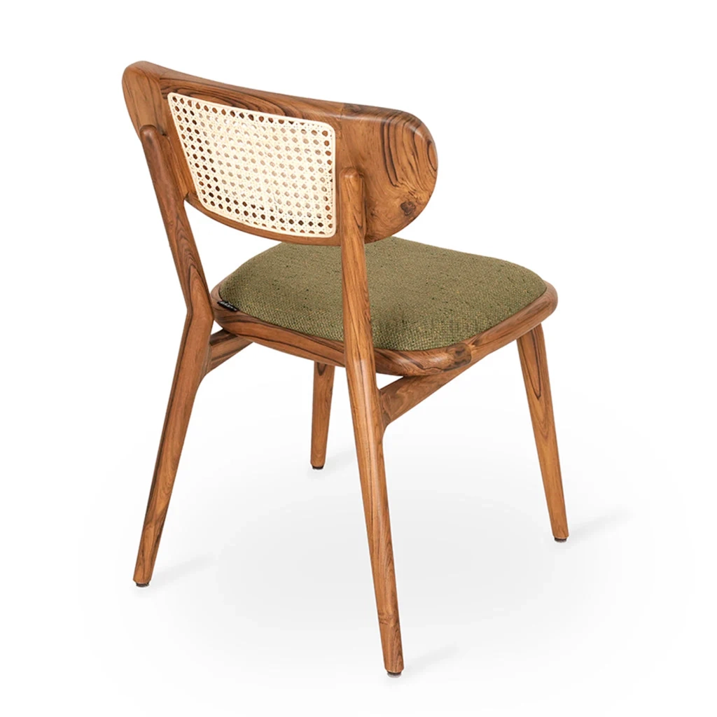 Cane dining chair in teak wood with natural brown finish