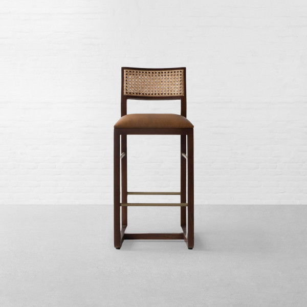 Rattan bar chair in teak wood with natural brown finish