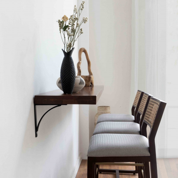 Rattan bar chair in teak wood with natural brown finish