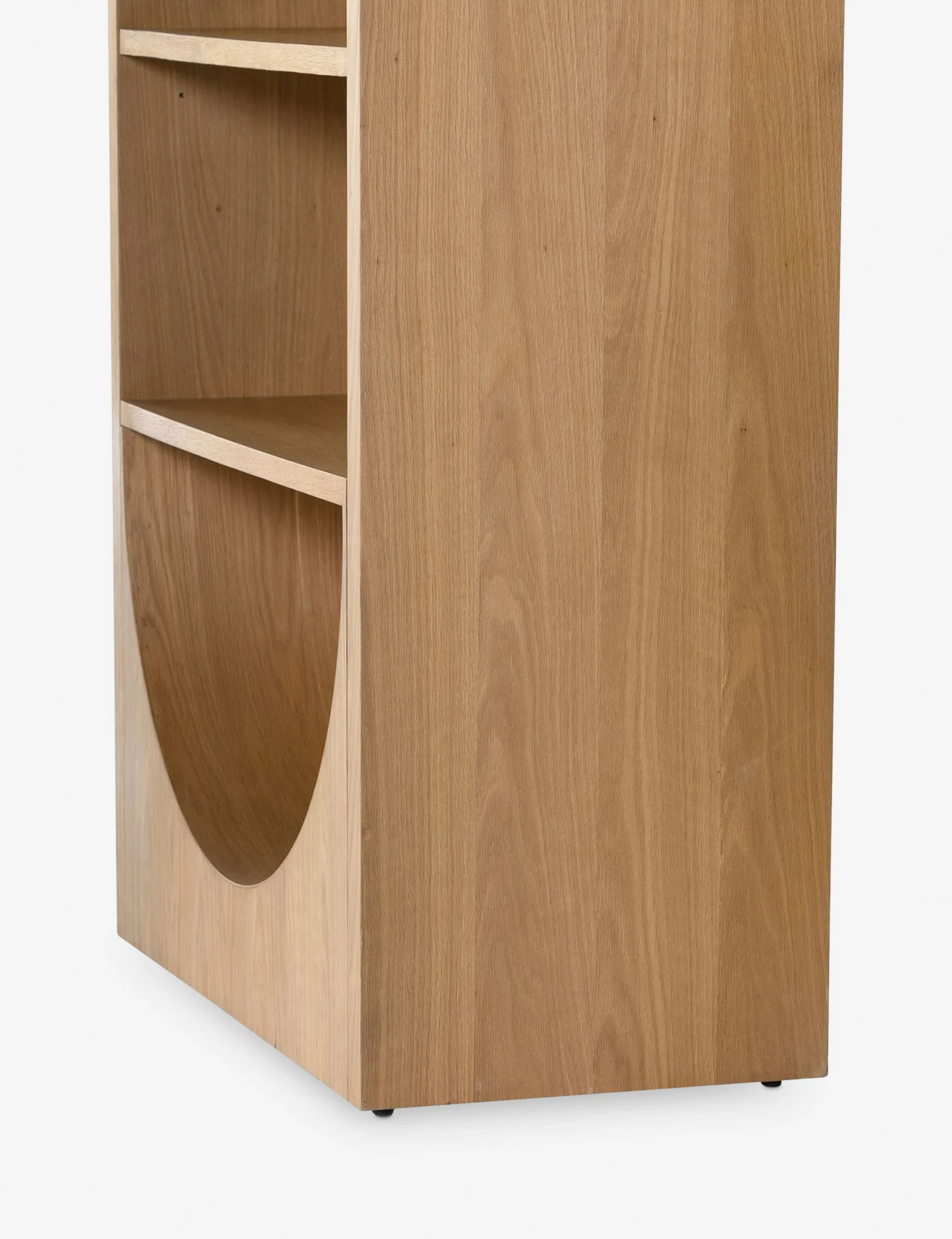 Arch bookshelf in teak wood and rattan with natural brown finish