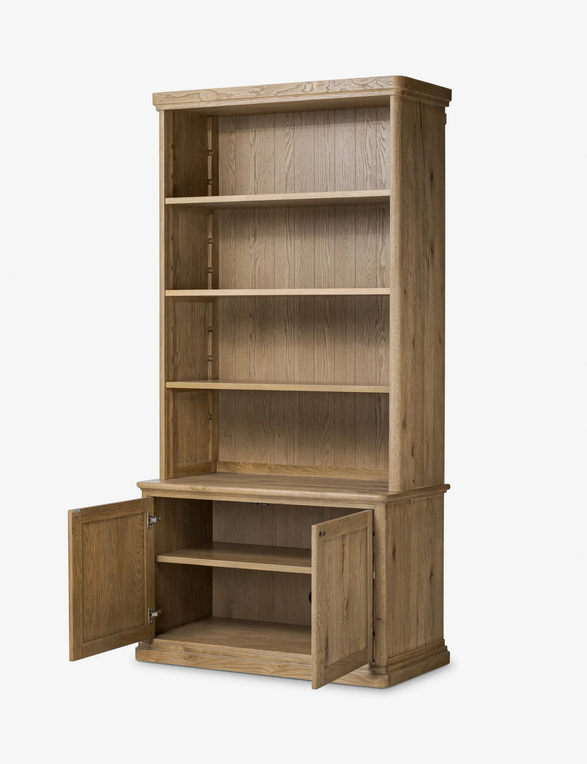 Portal bookshelf in teak wood with natural brown finish