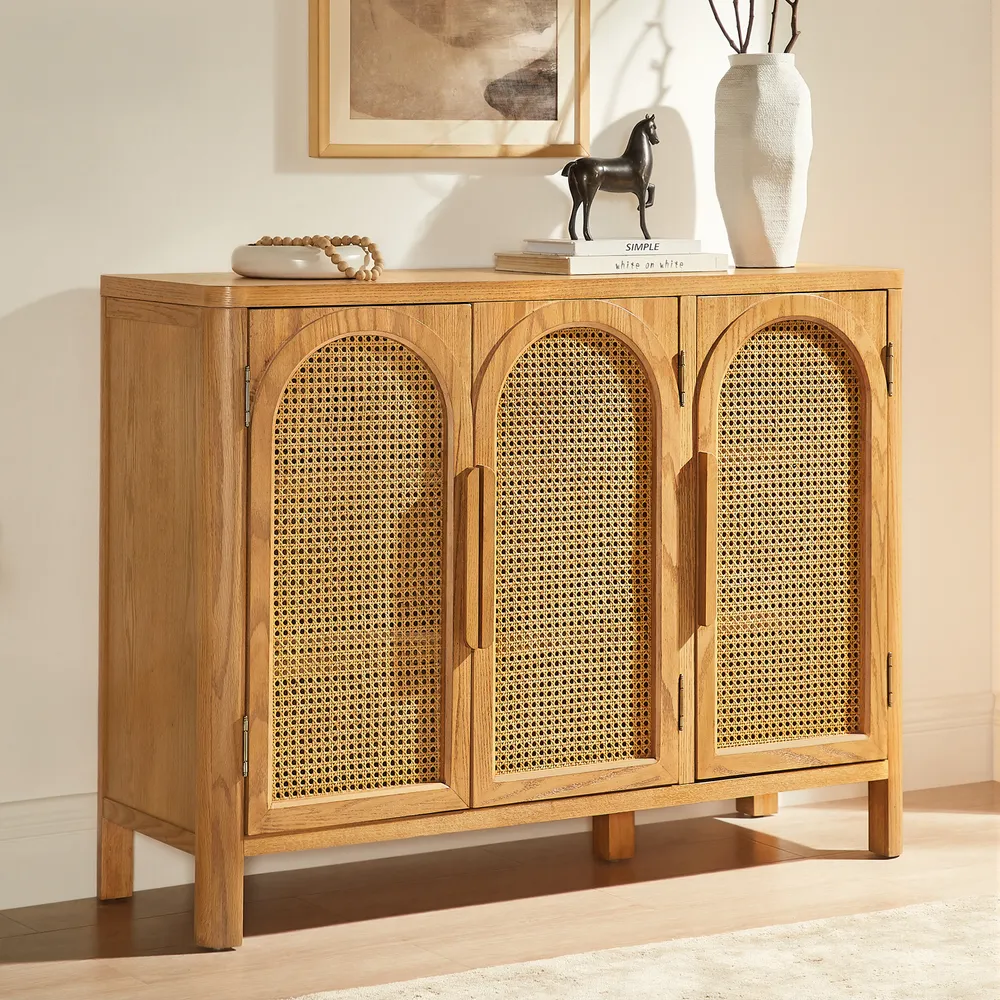 Rattan shoe storage in teak wood with natural finish Rattan shoe storage in teak wood with natural finish