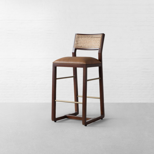 Rattan bar chair in teak wood with natural brown finish