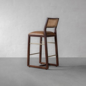Rattan bar chair in teak wood with natural brown finish