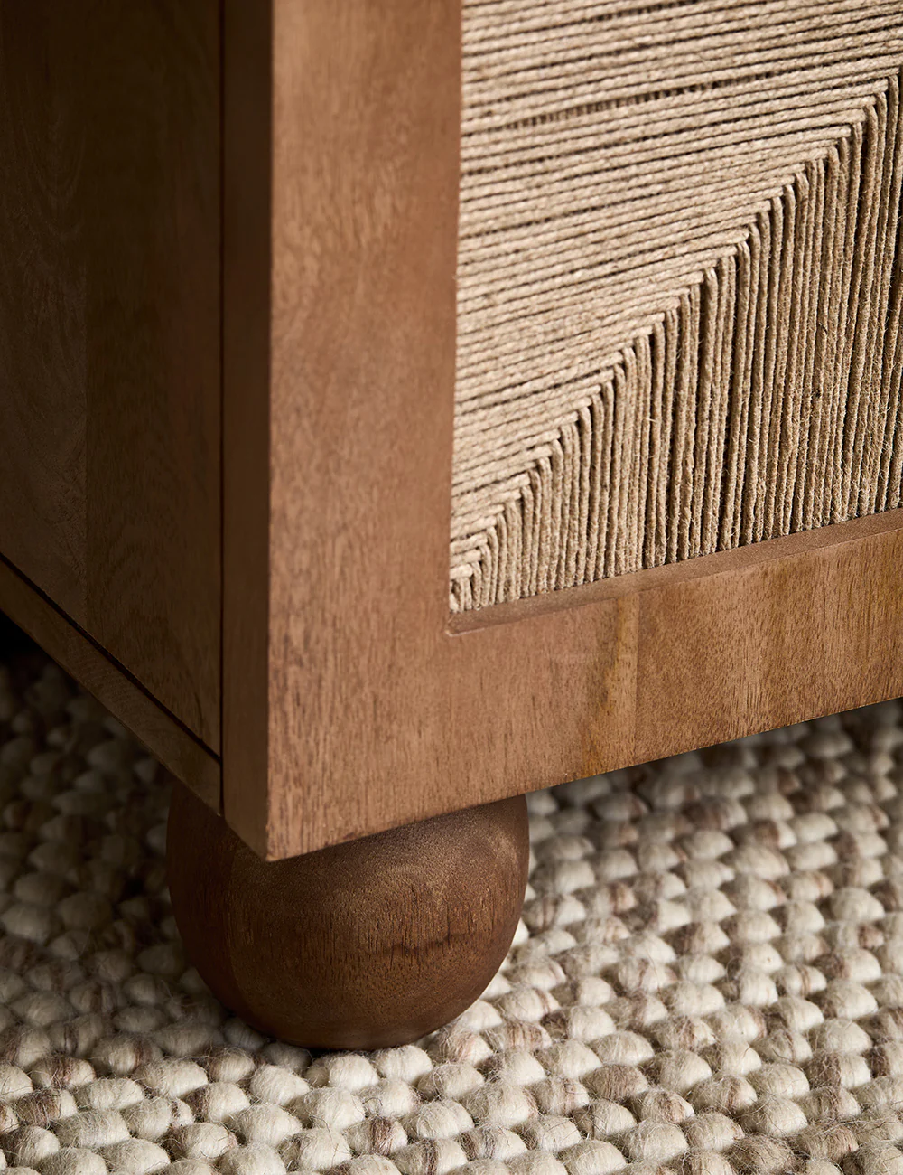 Cove side table in teak wood with woven rattan front