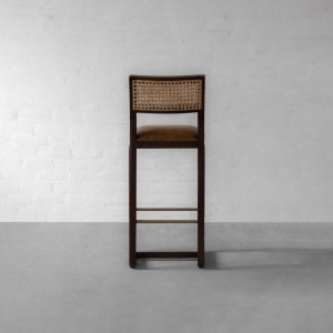Rattan bar chair in teak wood with natural brown finish