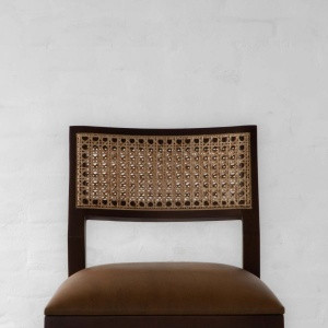 Rattan bar chair in teak wood with natural brown finish