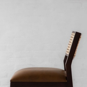 Rattan bar chair in teak wood with natural brown finish