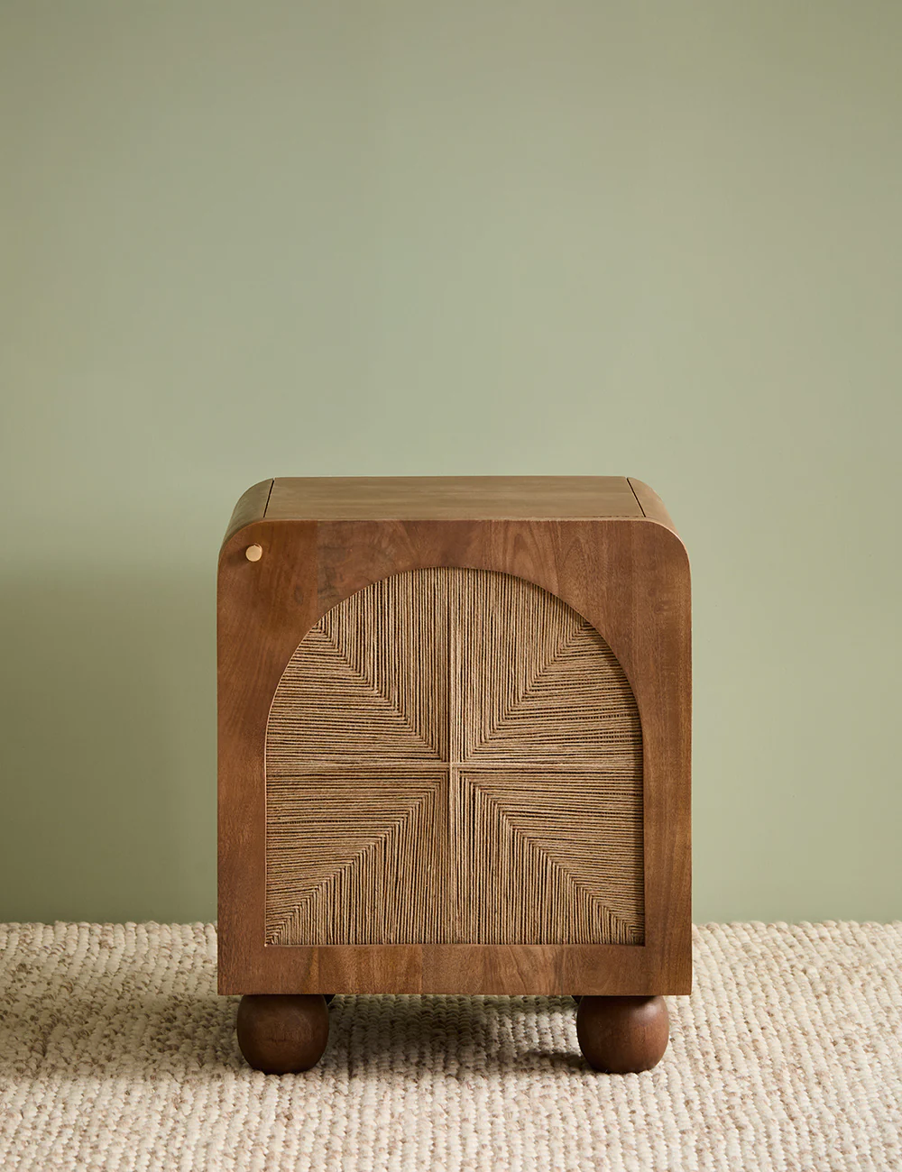 Cove side table in teak wood with woven rattan front