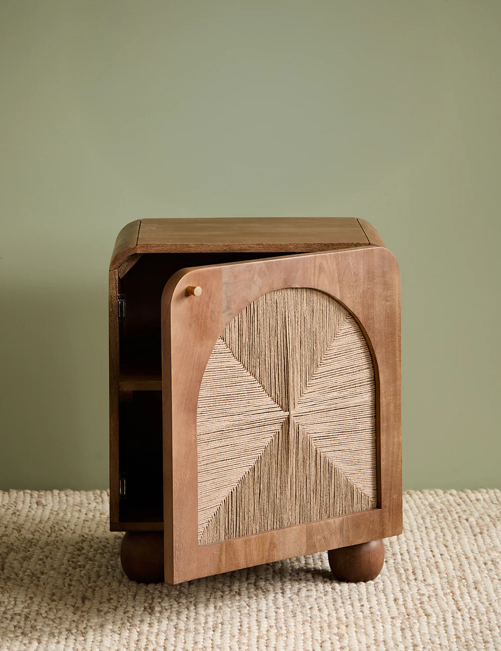 Cove side table in teak wood with woven rattan front