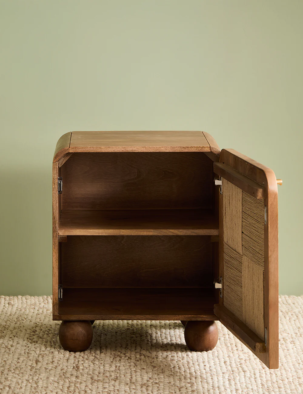 Cove side table in teak wood with woven rattan front