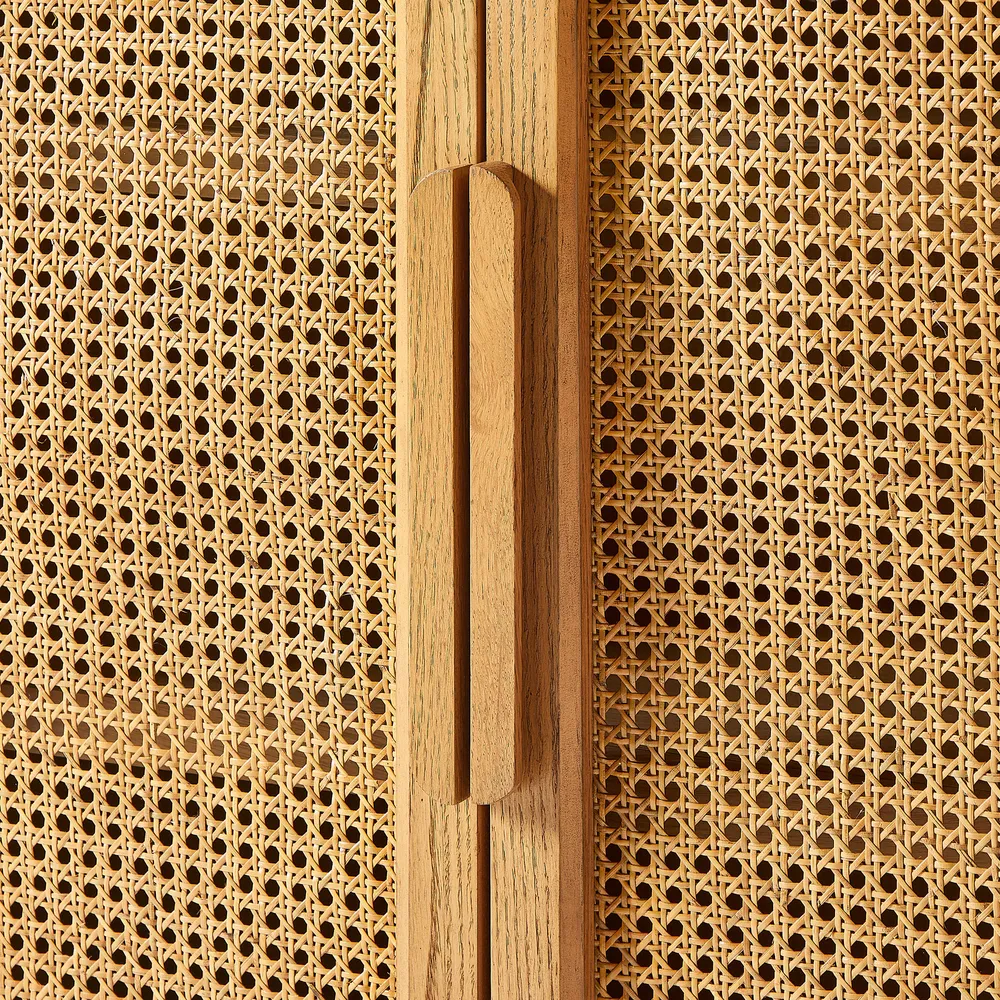 Rattan shoe storage in teak wood with natural finish Rattan shoe storage in teak wood with natural finish