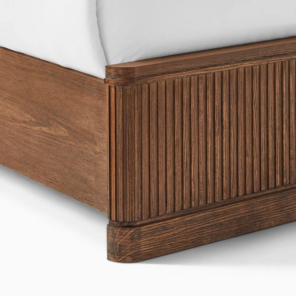 Eros wooden bed in teak wood with natural brown finish