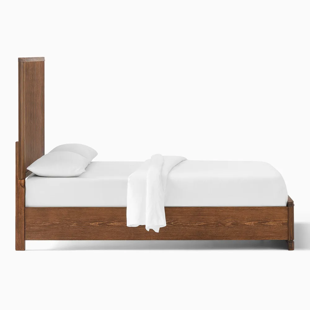 Eros wooden bed in teak wood with natural brown finish