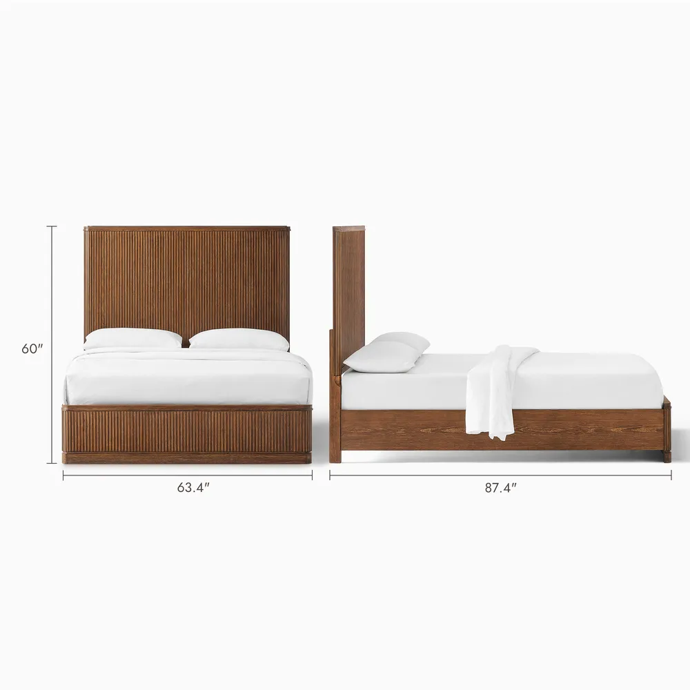Eros wooden bed in teak wood with natural brown finish