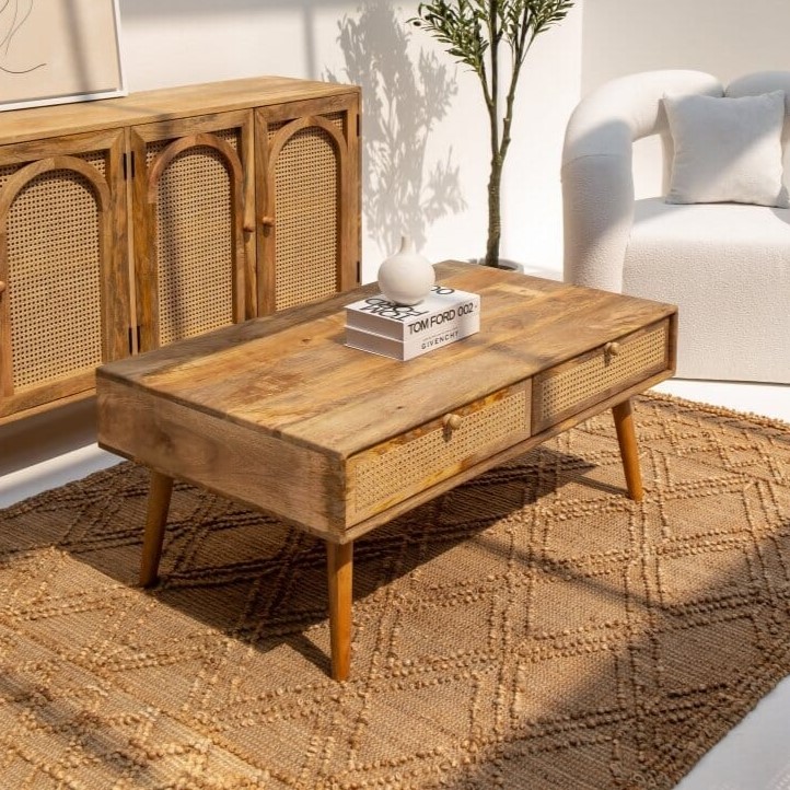 Arlo coffee table in solid teak wood with natural finish