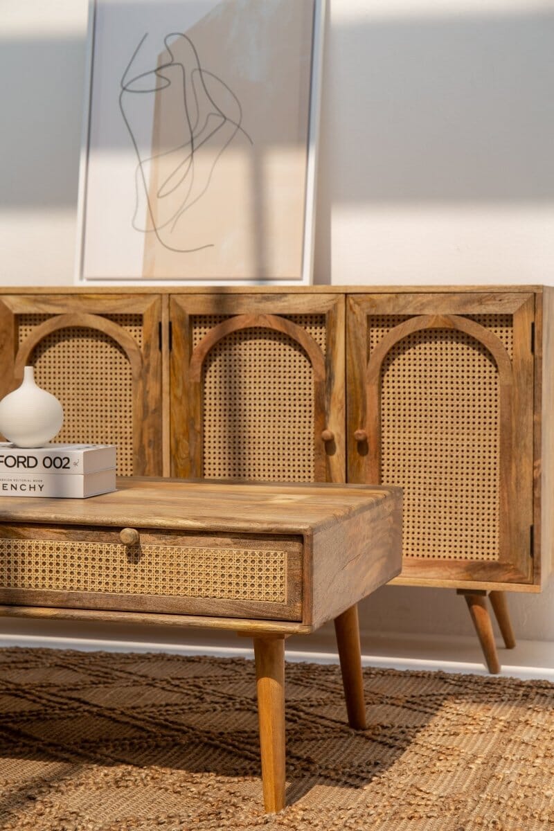 Arlo coffee table in solid teak wood with natural finish