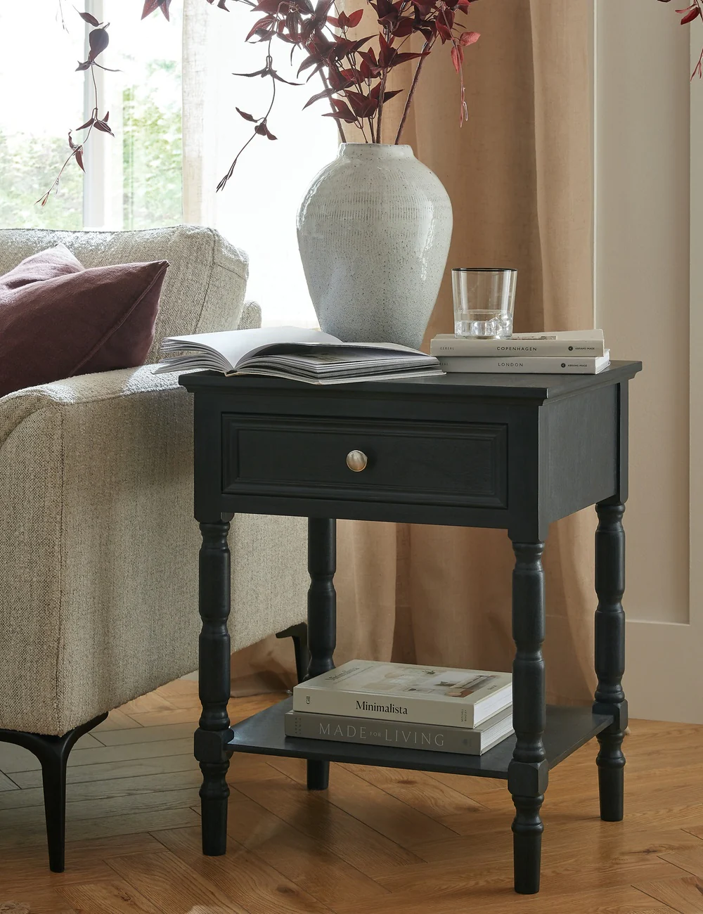 Fern side table in teak wood with natural brown finish