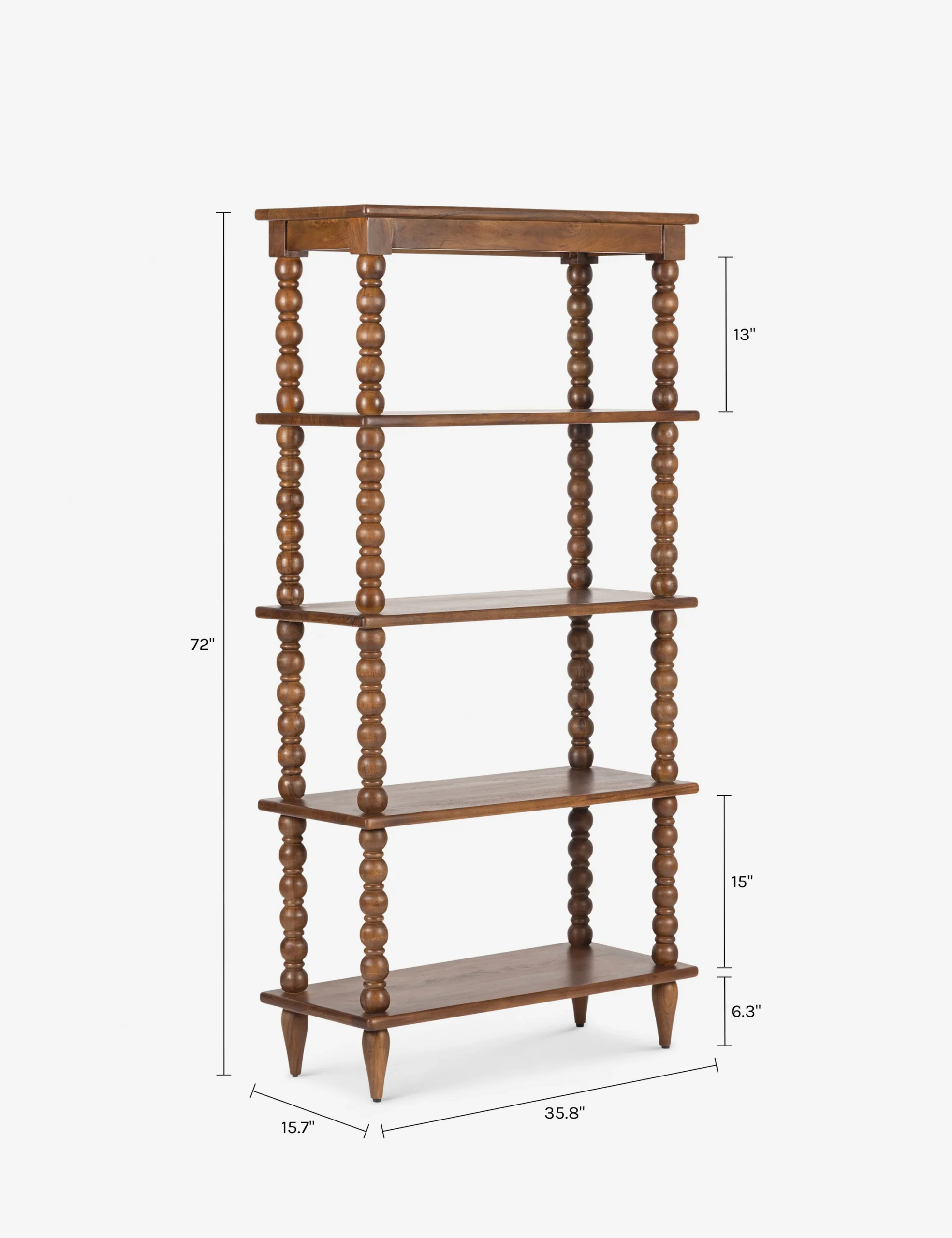 Folio bookshelf in teak wood with natural brown finish