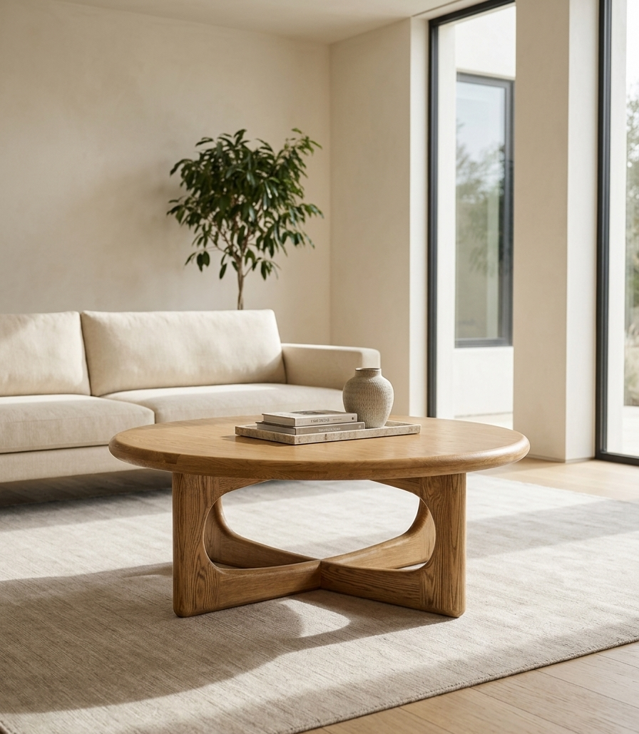 Solstice coffee table in teak wood with natural finish