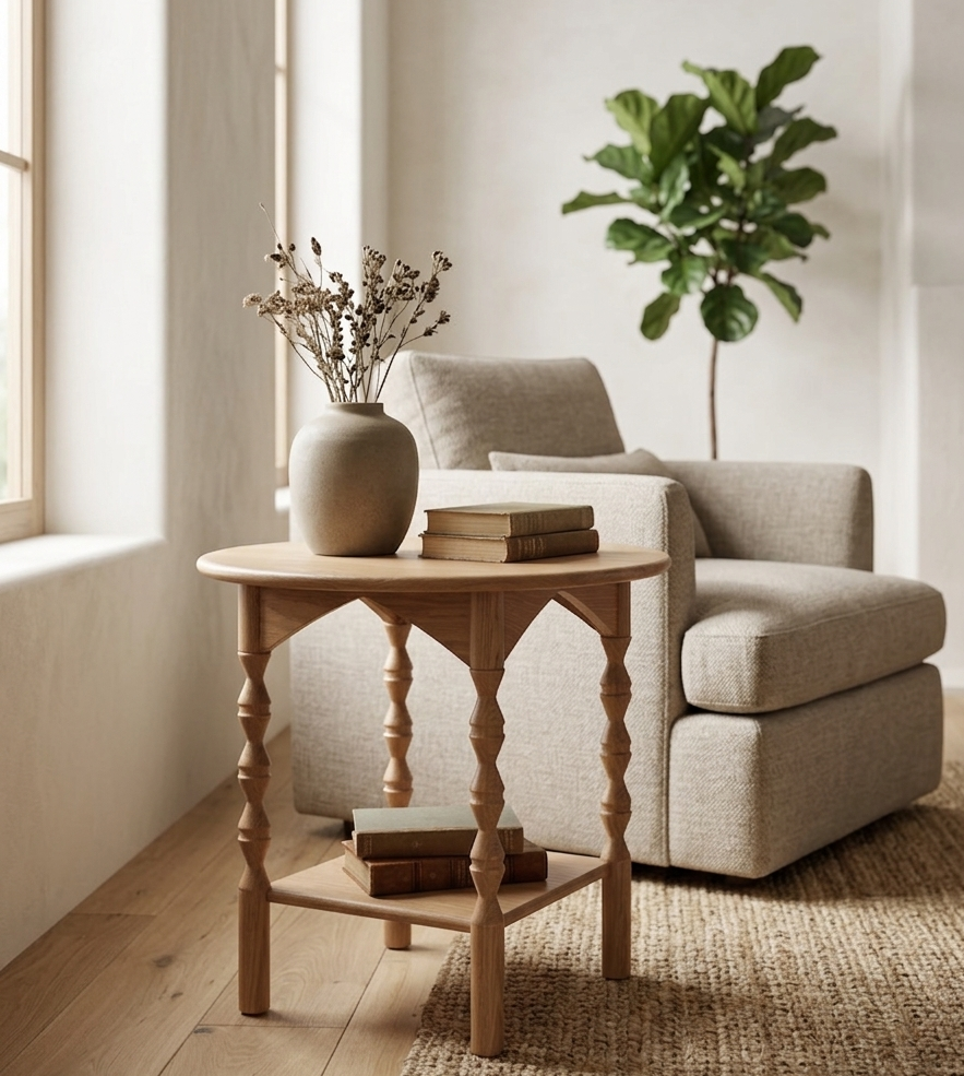 Nook side table in solid teak wood with natural finish