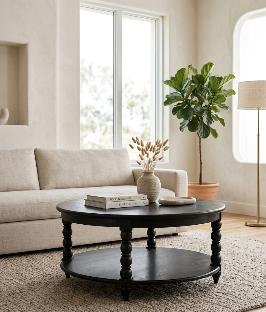 Alder coffee table in teak wood with natural brown finish