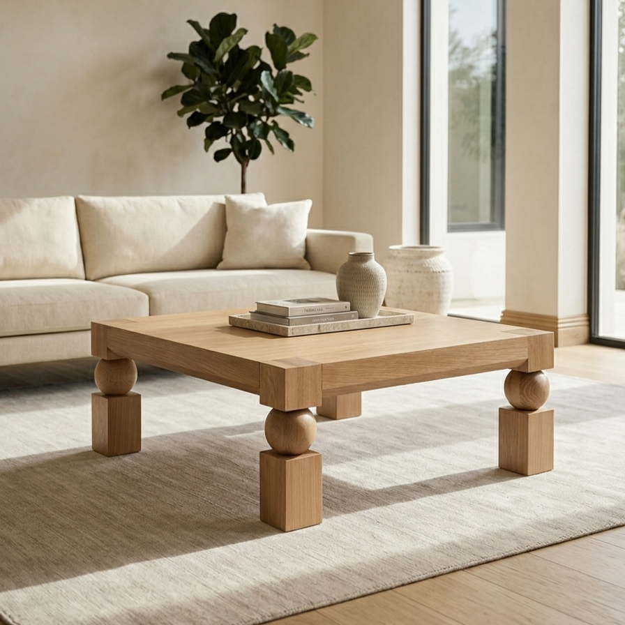 Terra coffee table in teak wood with natural finish