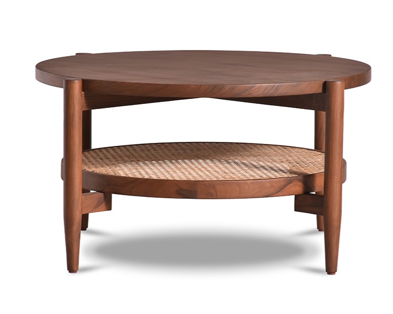Haven coffee table in teak wood and natural cane rattan
