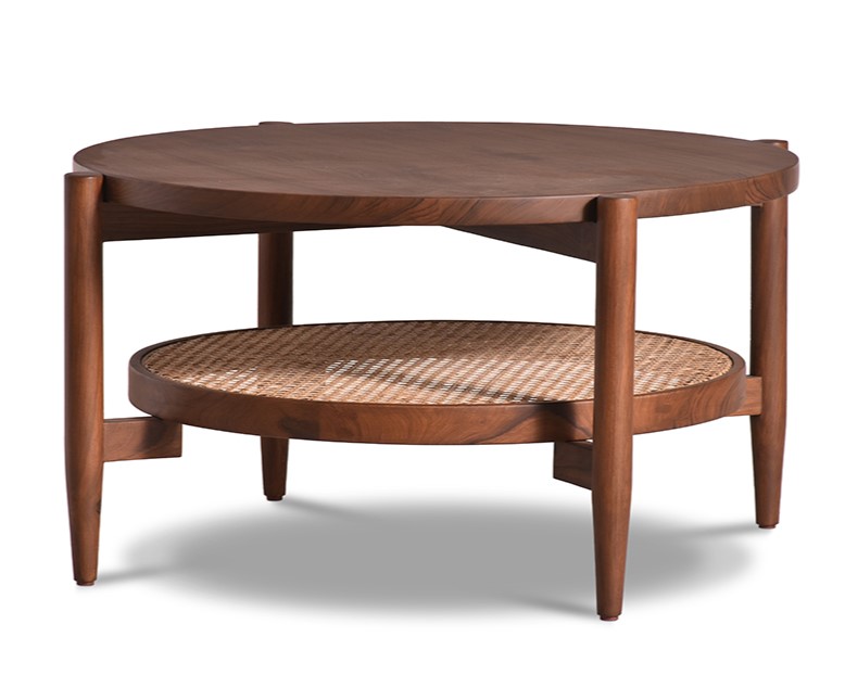 Haven coffee table in teak wood and natural cane rattan