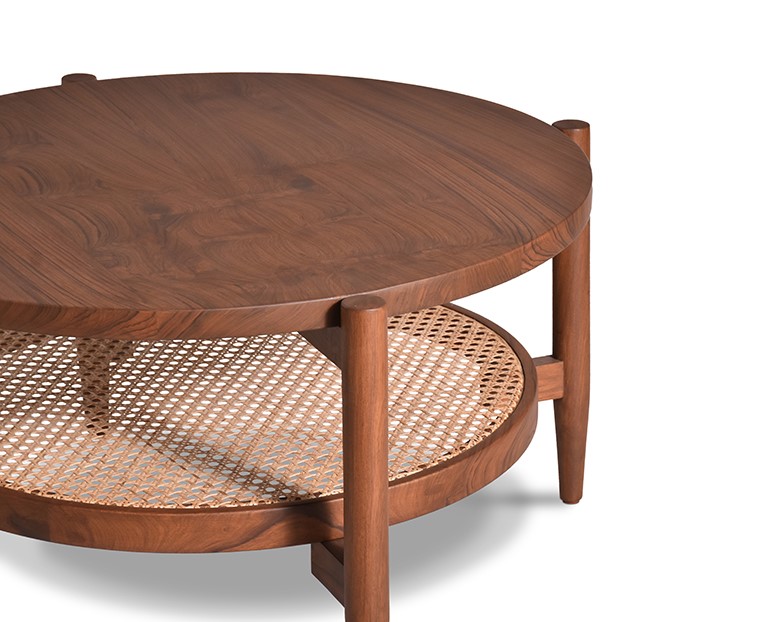 Haven coffee table in teak wood and natural cane rattan