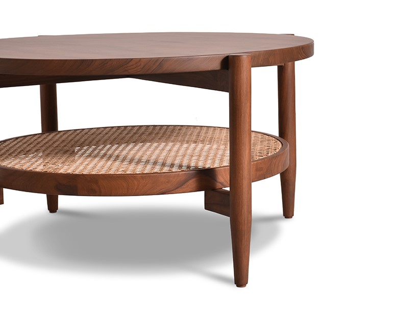 Haven coffee table in teak wood and natural cane rattan