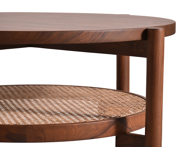 Haven coffee table in teak wood and natural cane rattan