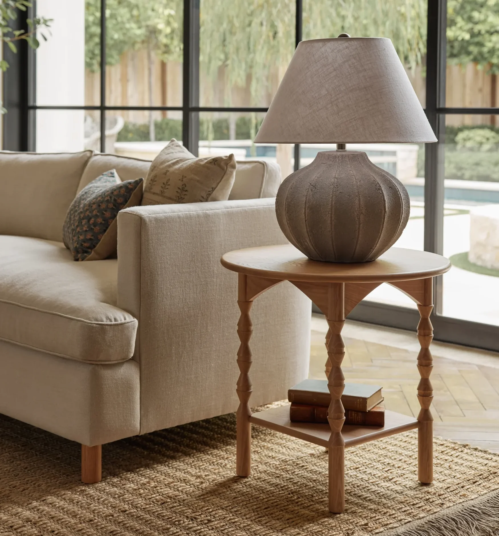 Nook side table in solid teak wood with natural finish