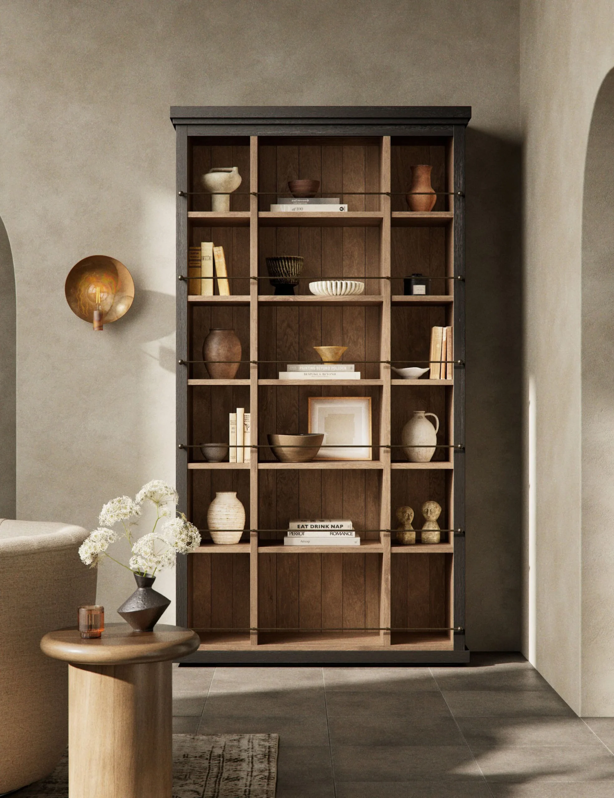 Oracle bookshelf in teak wood with natural brown finish