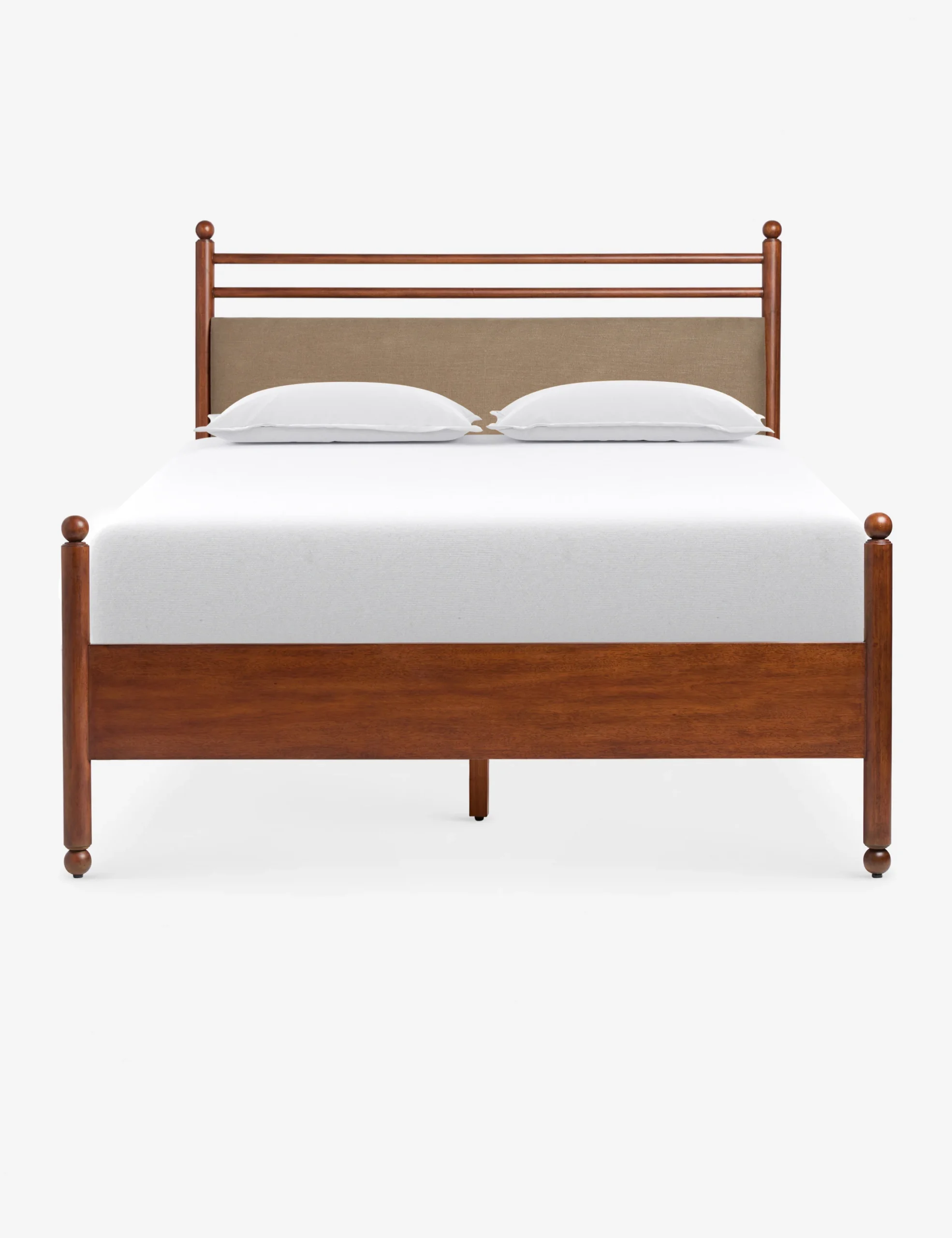 Ridge bed in teak wood with upholstered headboard
