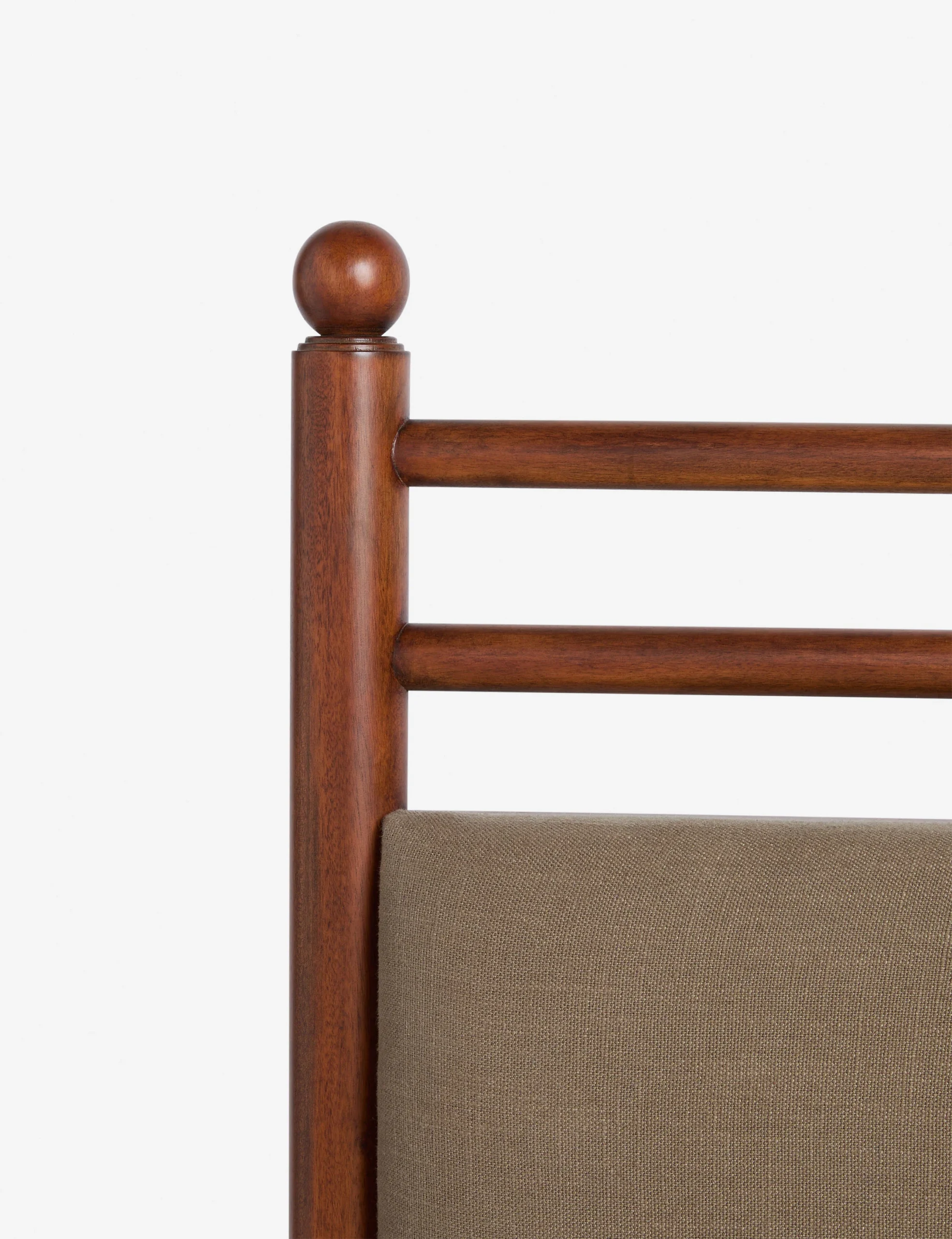 Ridge bed in teak wood with upholstered headboard