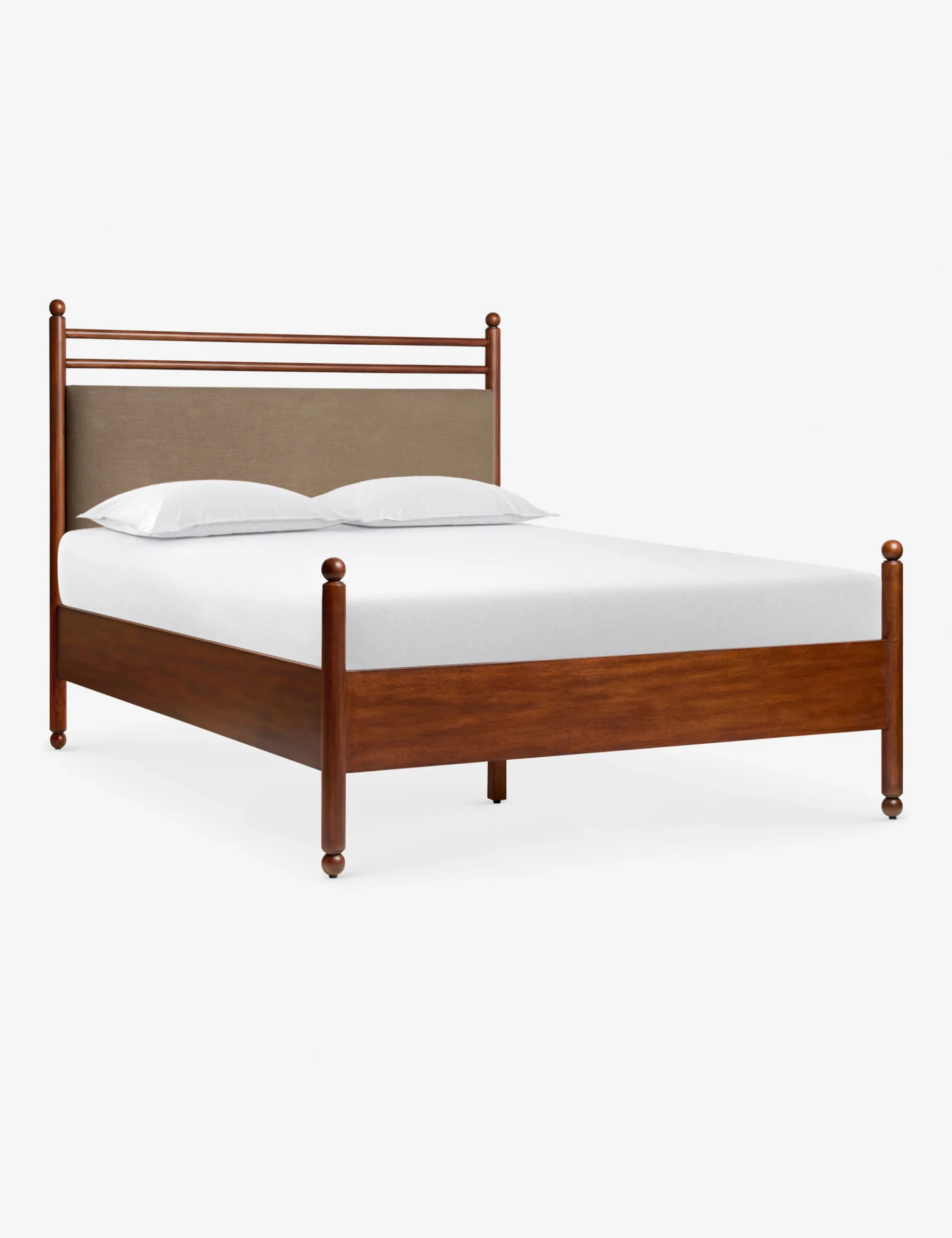 Ridge bed in teak wood with upholstered headboard