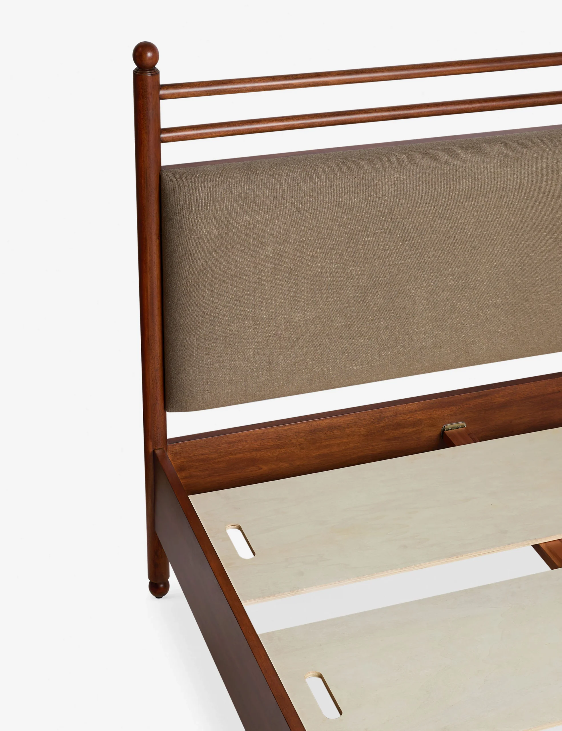 Ridge bed in teak wood with upholstered headboard