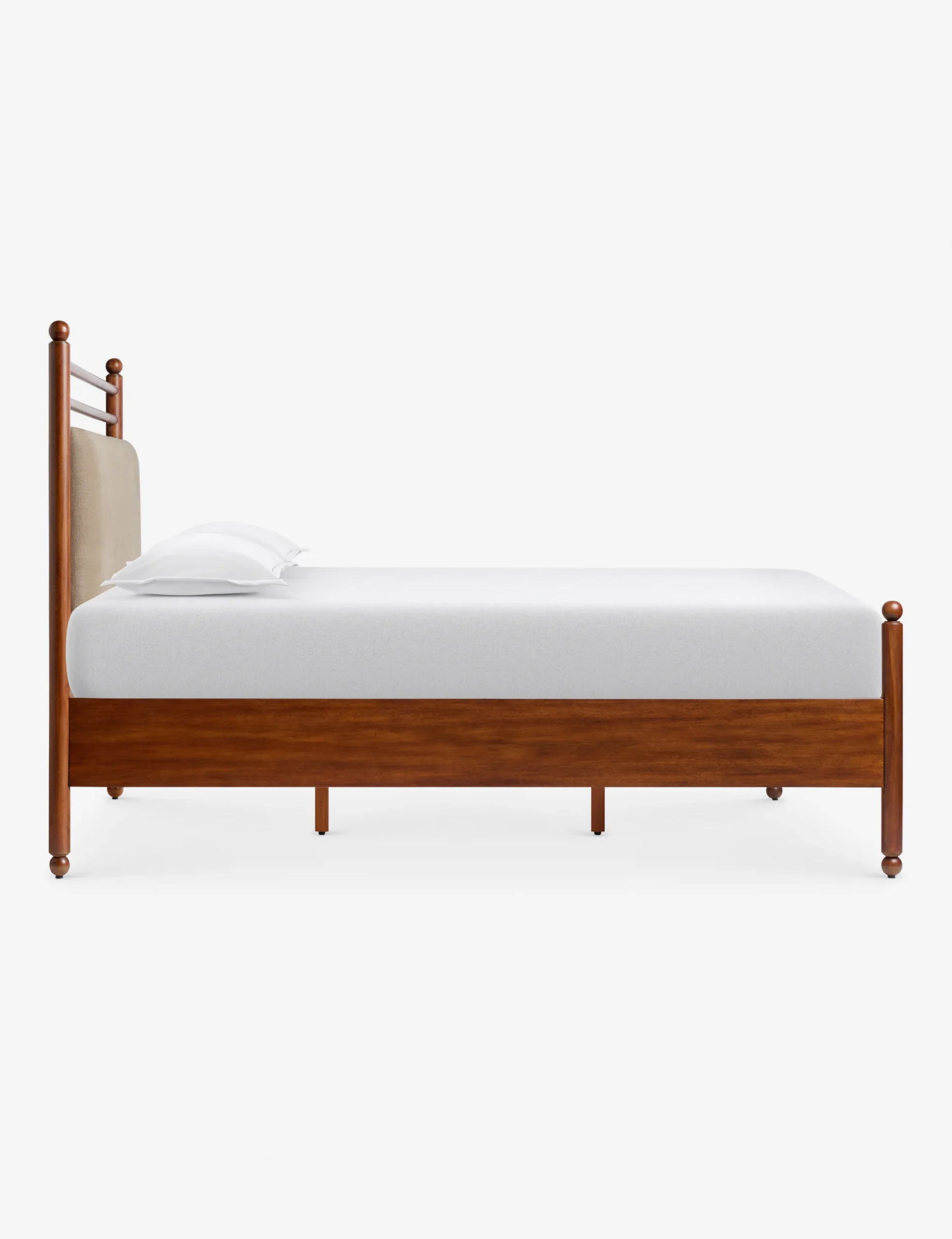 Ridge bed in teak wood with upholstered headboard