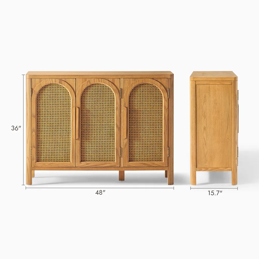 Rattan shoe storage in teak wood with natural finish Rattan shoe storage in teak wood with natural finish