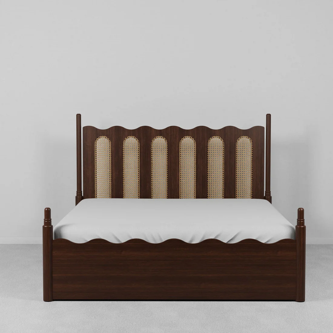 Soren cane bed in teak wood with natural brown finish