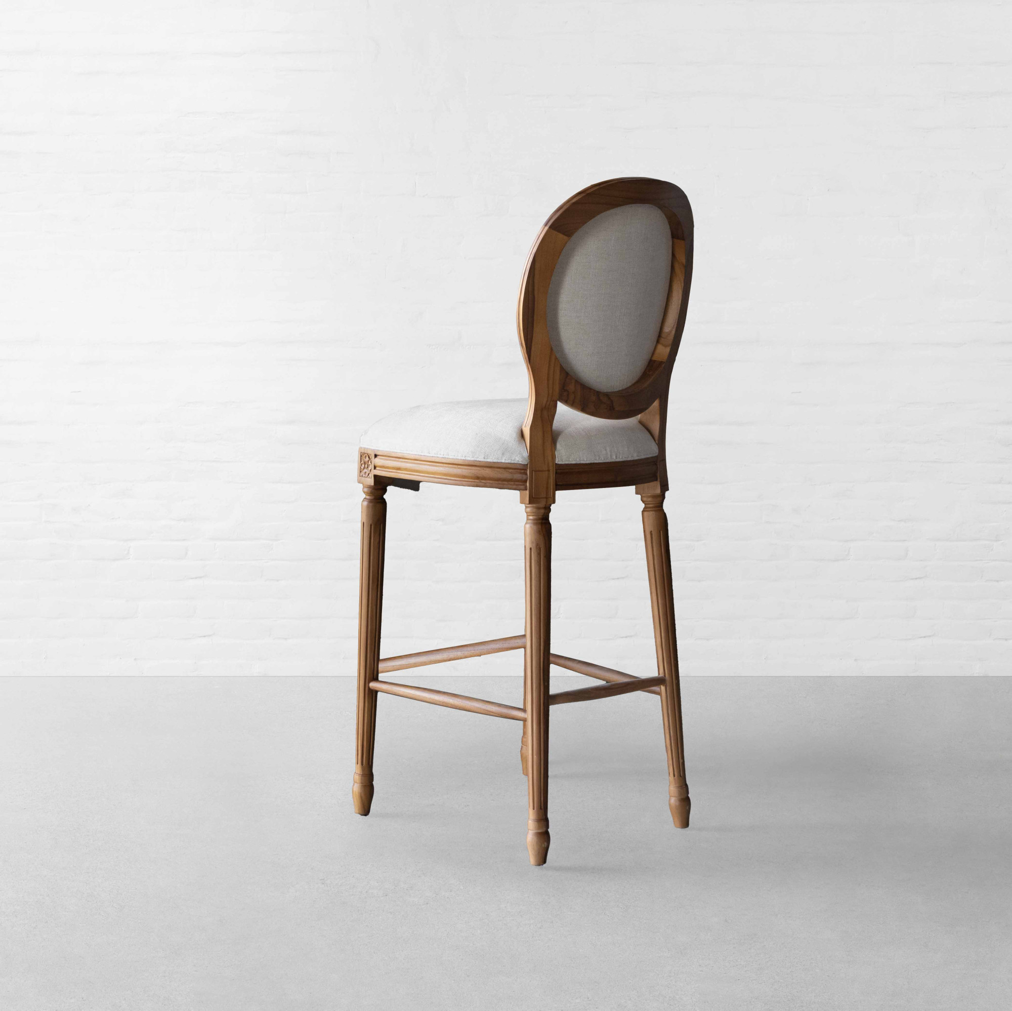 Antique bar chair in teak wood with cotton canvas upholstery Antique bar chair in teak wood with cotton canvas upholstery