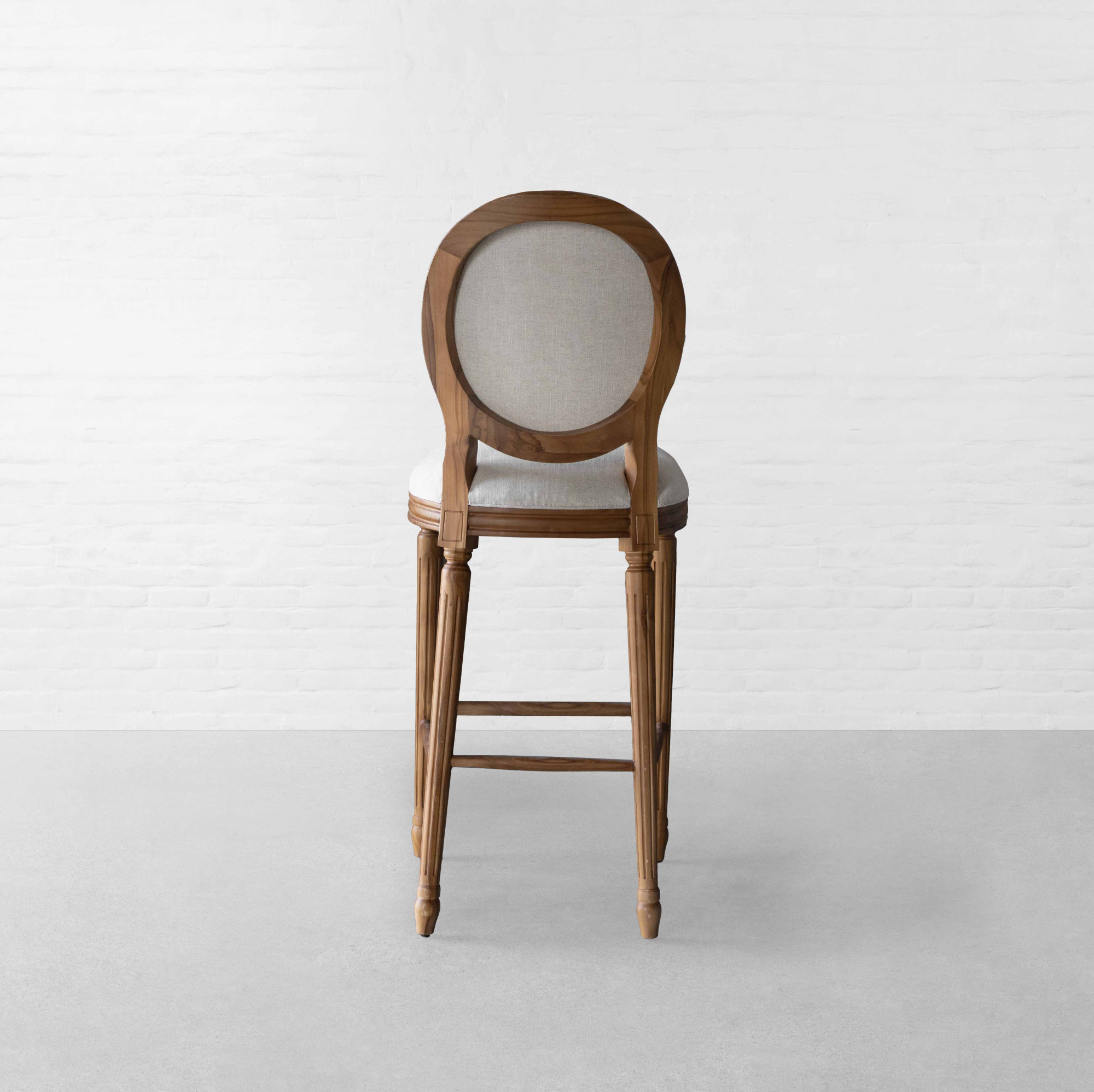 Antique bar chair in teak wood with cotton canvas upholstery Antique bar chair in teak wood with cotton canvas upholstery