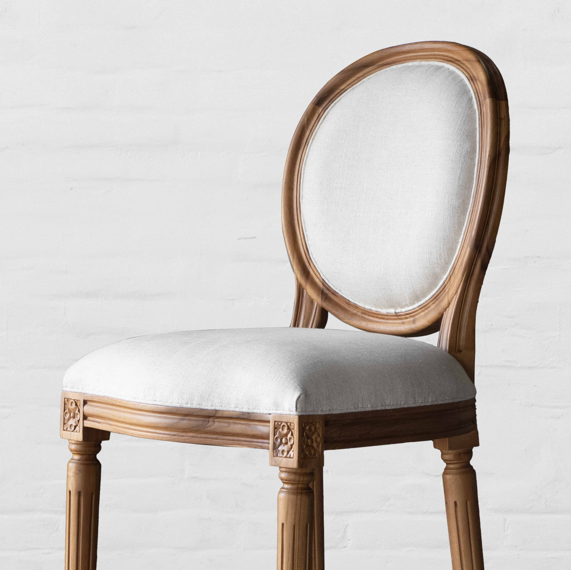 Antique bar chair in teak wood with cotton canvas upholstery Antique bar chair in teak wood with cotton canvas upholstery
